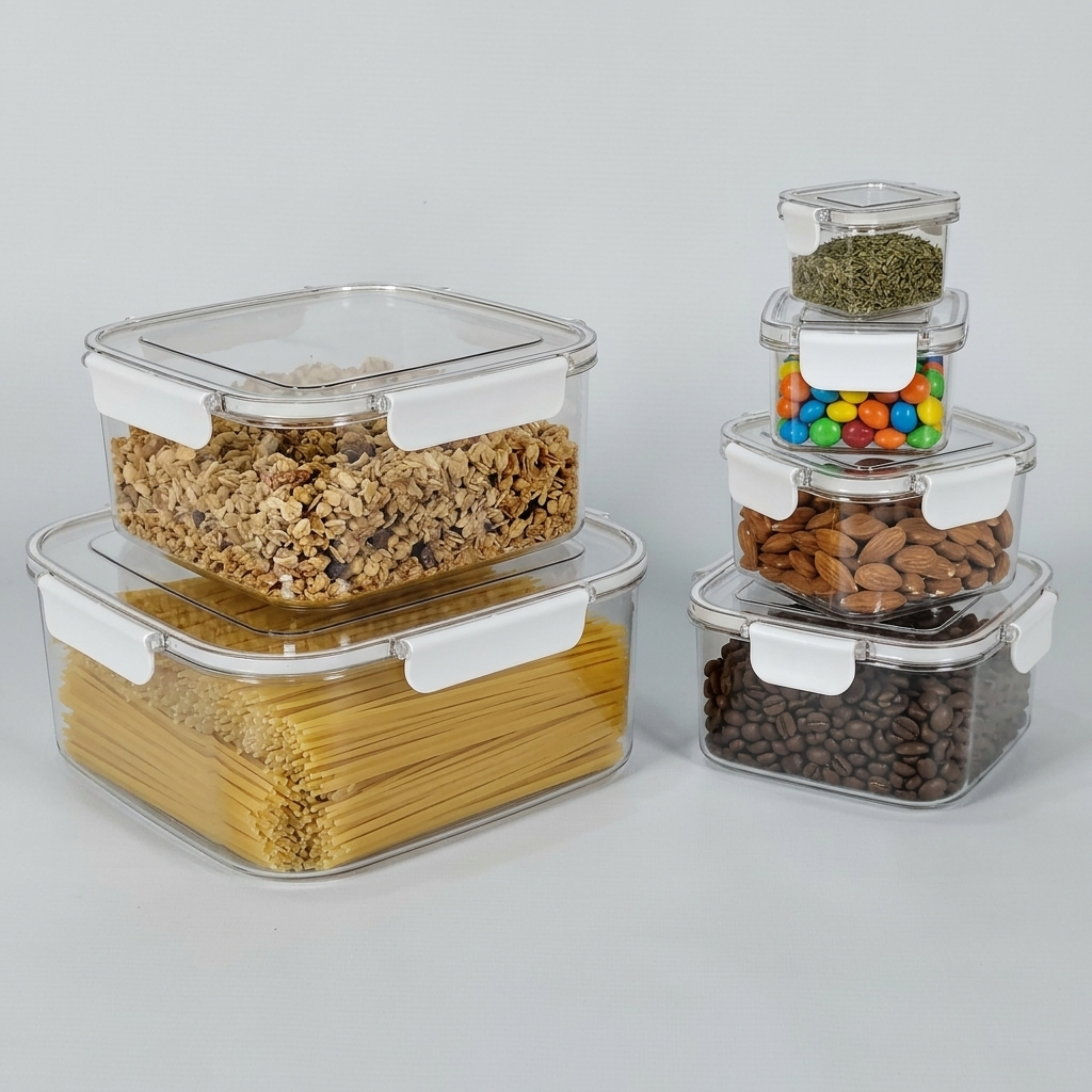Set Organizador Acrílico Herméticos Cuadrados apilables x6un