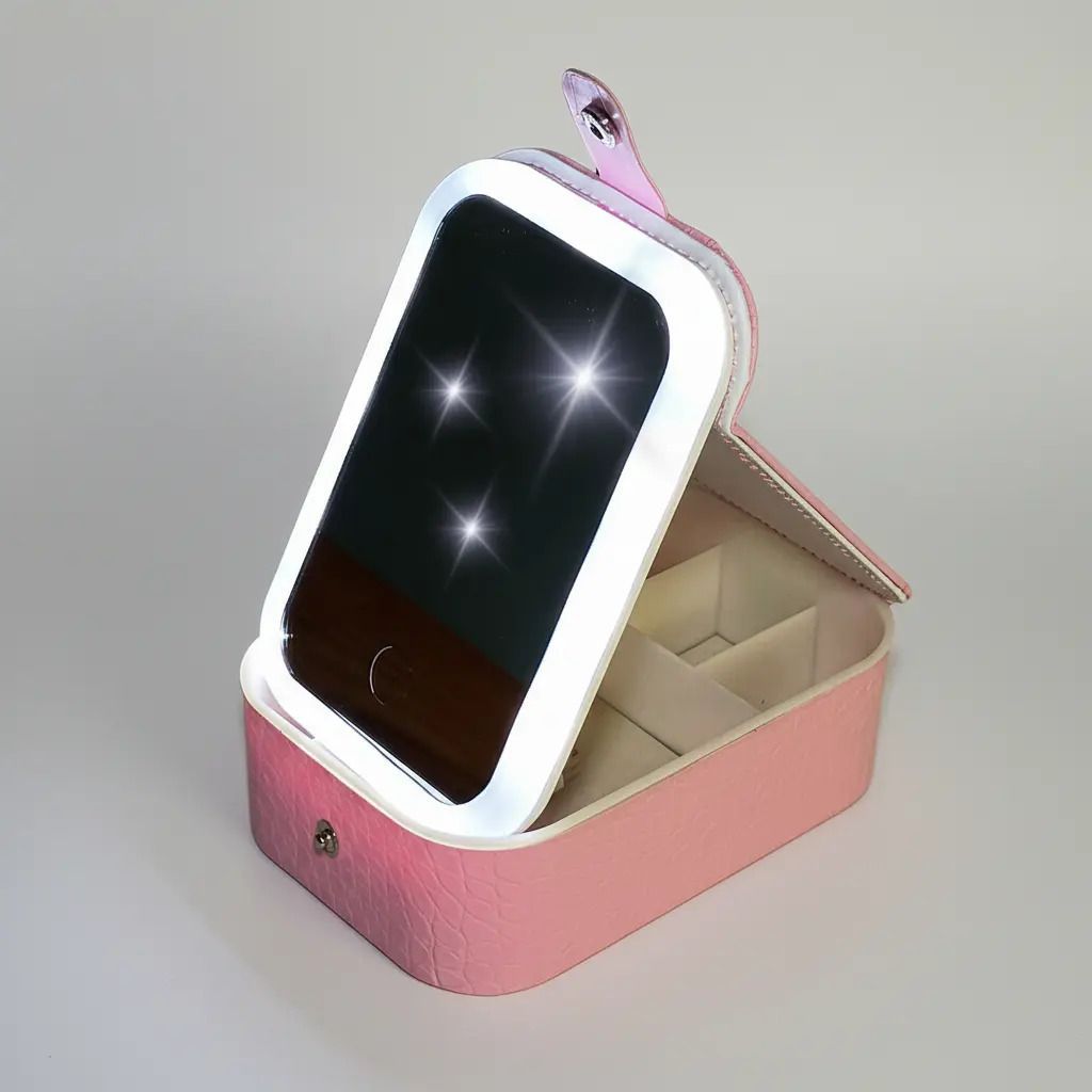Maletín Miniorganizador Maquillaje C/espejo Luz Led Texturado