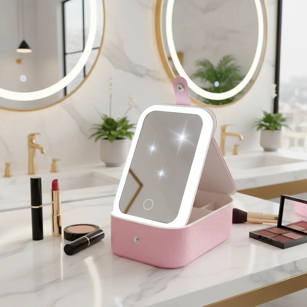Maletín Miniorganizador Maquillaje C/espejo Luz Led Texturado