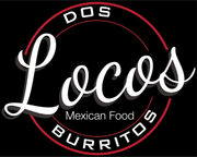 The logo for dos locos mexican food burritos is on a black background.