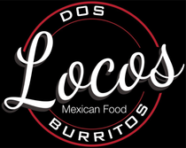 The logo for dos locos mexican food burritos is on a black background.