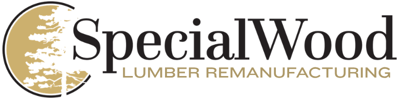 SpecialWood Lumber logo with tree ring icon and brown text on a white background