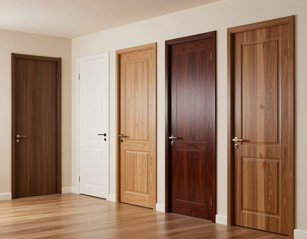 Campione di porte interne in diverse finiture esposte in showroom.