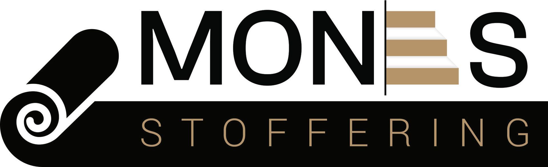 A black and white logo for mones stoffering