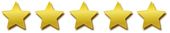 Five gold stars in a row, rating or review graphic.