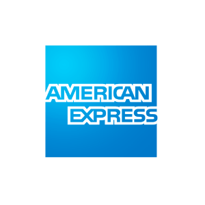 American Express logo: white text on a blue gradient square.