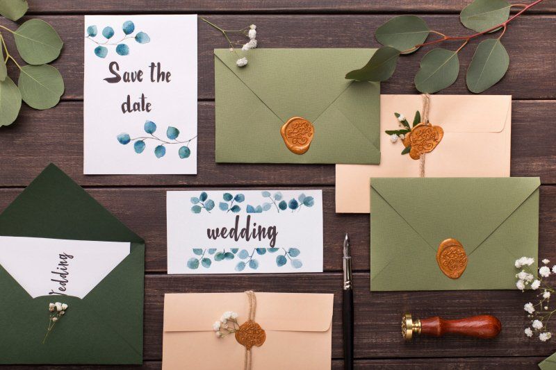 Wedding celebration printed rustic style invitations with wax seals