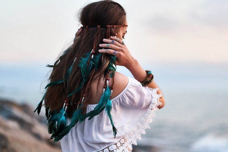 Woman with Bohemian styled hairdo
