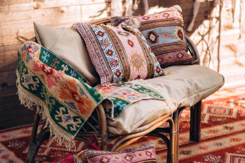 Boho styled couch with pillows