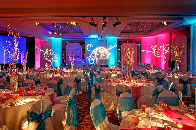 Wedding celebration Indian style ballroom setup and decor