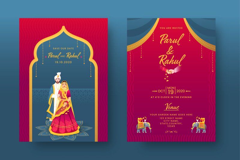 Wedding celebration Indian styled printed invitations