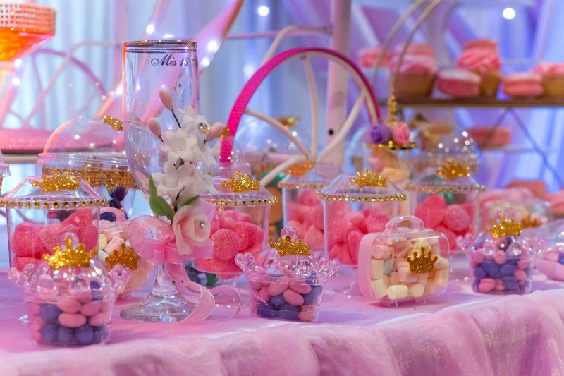 Teen birthday party with Quinceanera Sweet 16 Candy Table setting