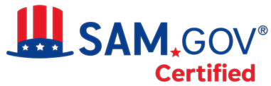 SAM.gov Certified logo: American flag hat icon next to blue text and red 