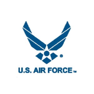 U.S. Air Force emblem: a blue stylized eagle with the text