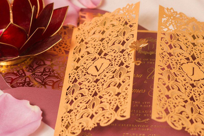 Wedding celebration golden intricately designed printed invitation