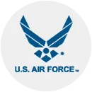 U.S. Air Force emblem: a blue and white design featuring wings and a star within a circle.
