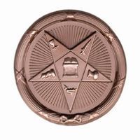 Bronze Eastern Star symbol with a star in a circle, containing symbols and radiating lines.
