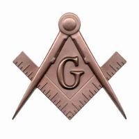 Copper Masonic symbol: square, compasses, and letter 