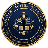 Oliver’s Mobile Detailing gold-and-navy logo with car, windows, solar, carpet, and more icons