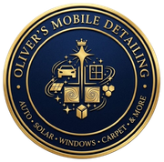 Oliver’s Mobile Detailing gold-and-navy logo with car, windows, solar, carpet, and more icons