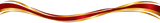 Abstract gold, red, and white flowing ribbon wave on a white background