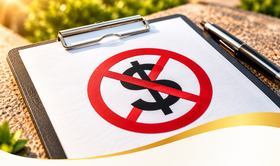 Clipboard with red prohibition symbol over black cannabis leaf on paper, outdoors in sunlight
