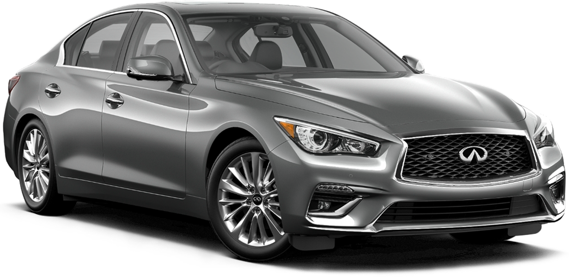 A gray infiniti q50 is shown on a white background.