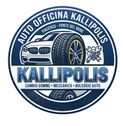 Logo circolare blu e bianco di Auto Officina Kallipolis, con un’auto sportiva e testo dedicato alla meccanica e al noleggio auto