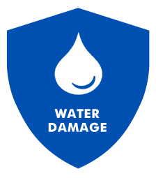 Blue shield icon with a white water drop symbol and the text 