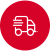 A white line-art icon of a delivery truck moving quickly inside a red circle.