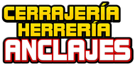 Logotipo con texto en negrita amarillo, negro y rojo que dice “CERRAJERÍA HERRERÍA ANCLAJES” sobre un fondo blanco.