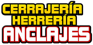 Logotipo con texto en negrita amarillo, negro y rojo que dice “CERRAJERÍA HERRERÍA ANCLAJES” sobre un fondo blanco.
