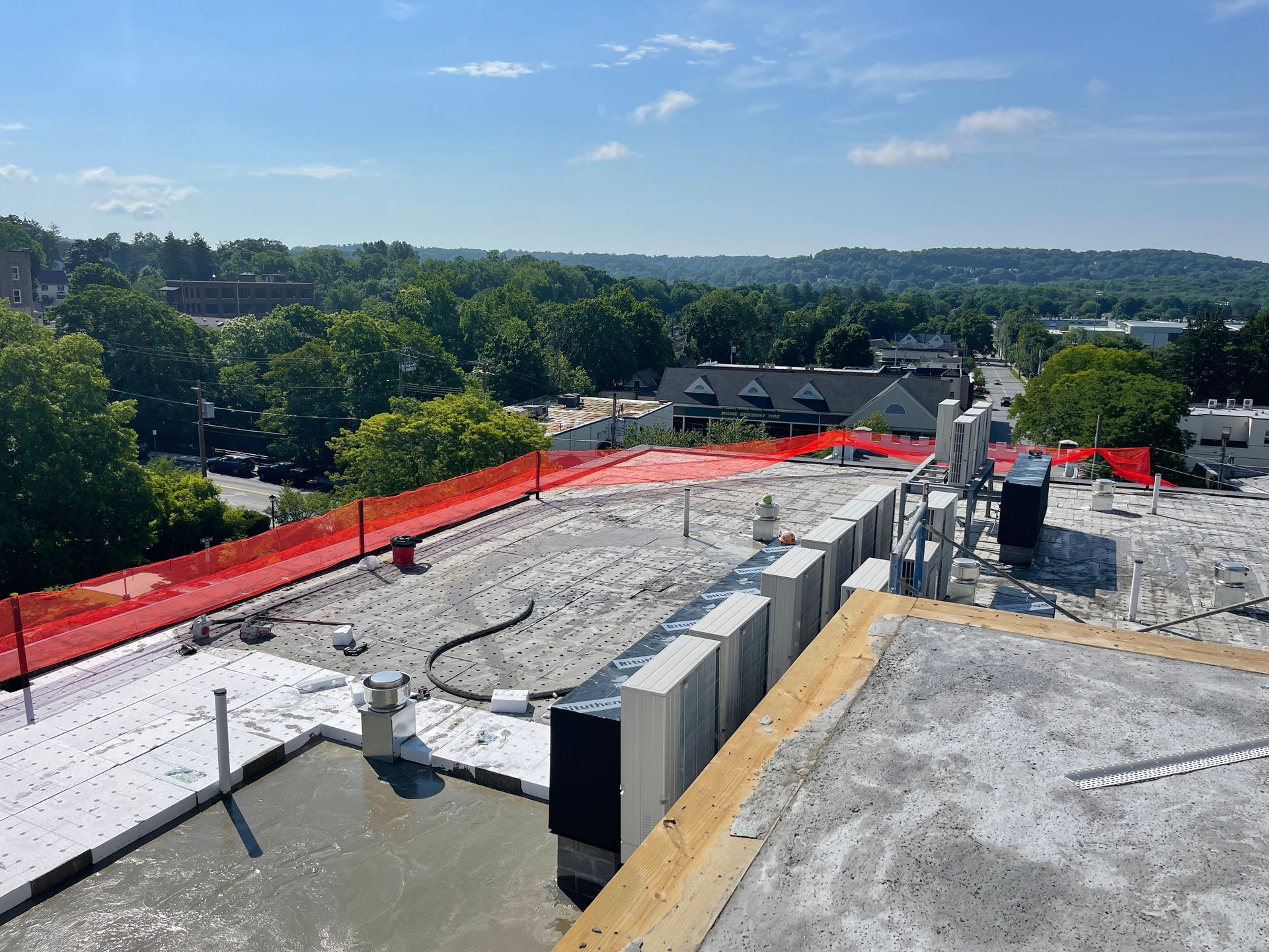An aerial view of the roof of a building
