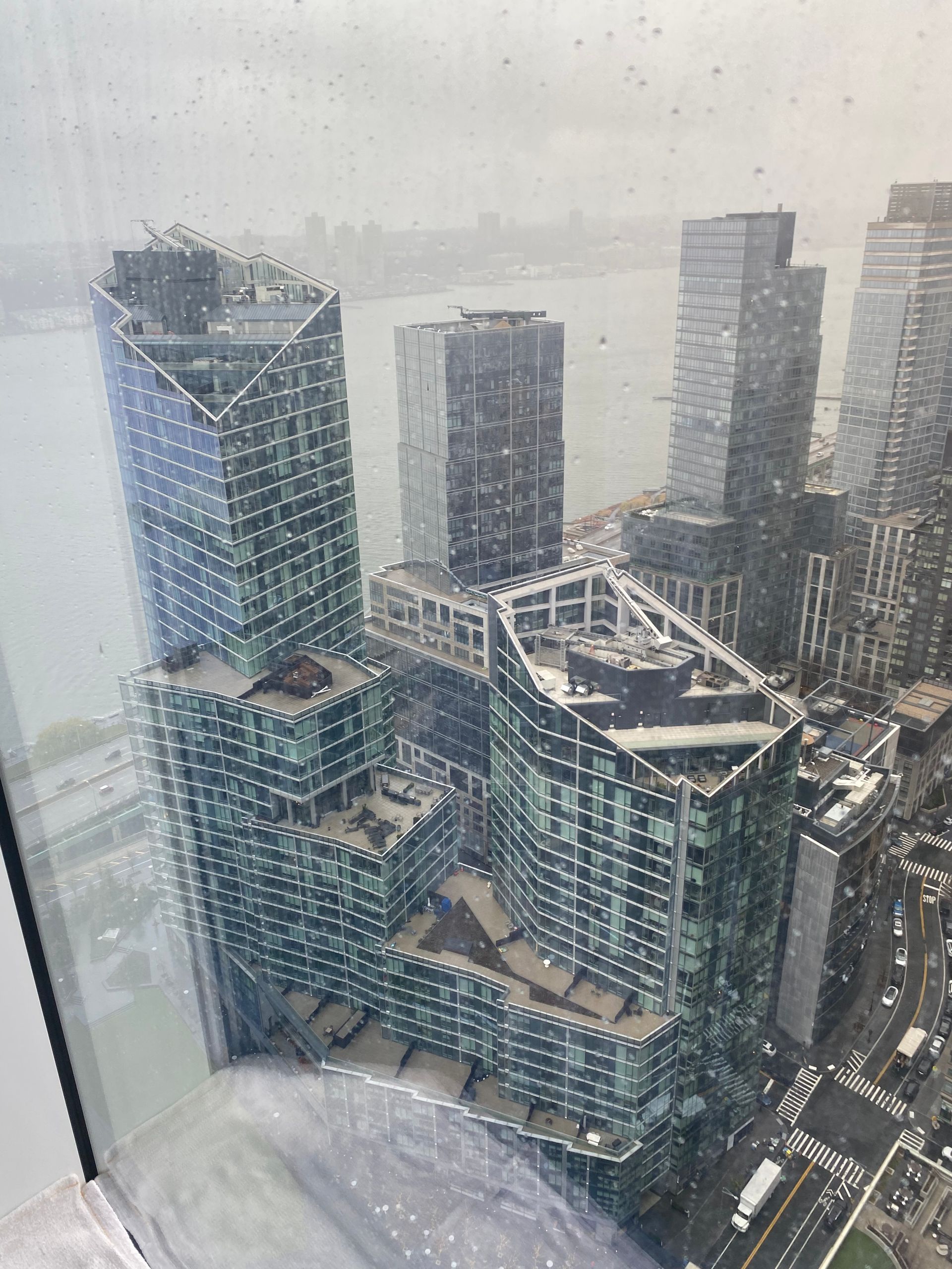 An aerial view of a city with a lot of tall buildings