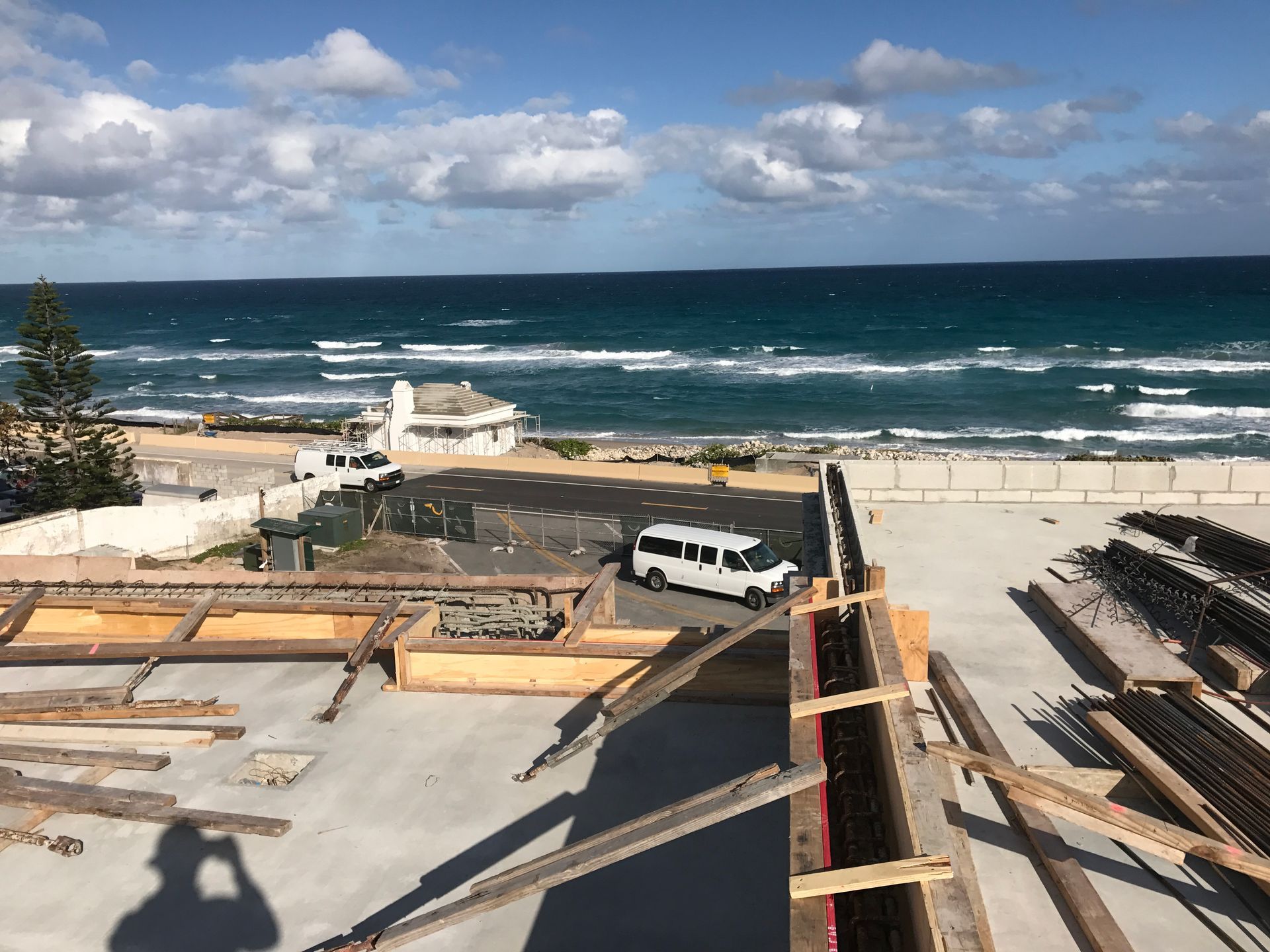 A view of the ocean from a construction site