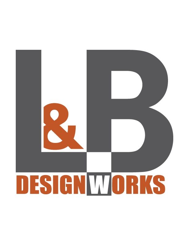 L&B Design Works logo in gray, orange, and white on a white background
