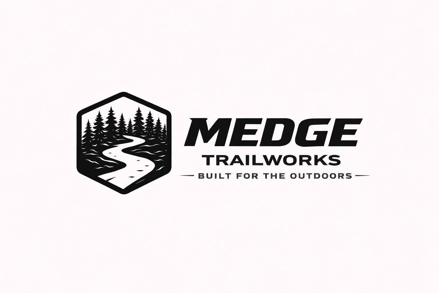 MEDGE Trailworks logo with a mountain and winding trail icon and the tagline “Built for the Outdoors”