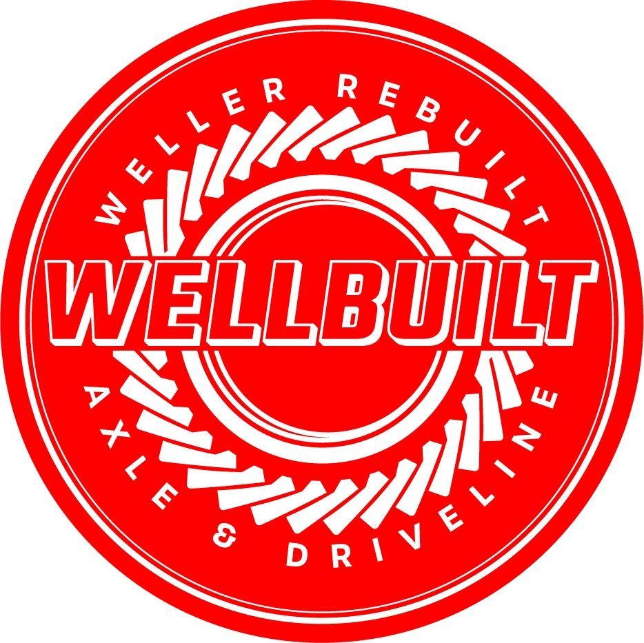 Red and white WELLBUILT logo with circular saw blade design and text “Weller Rebuilt Axe & Drive Line”