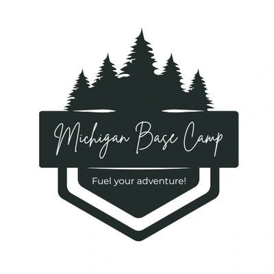Michigan Base Camp logo with pine trees and the tagline “Fuel your adventure!”