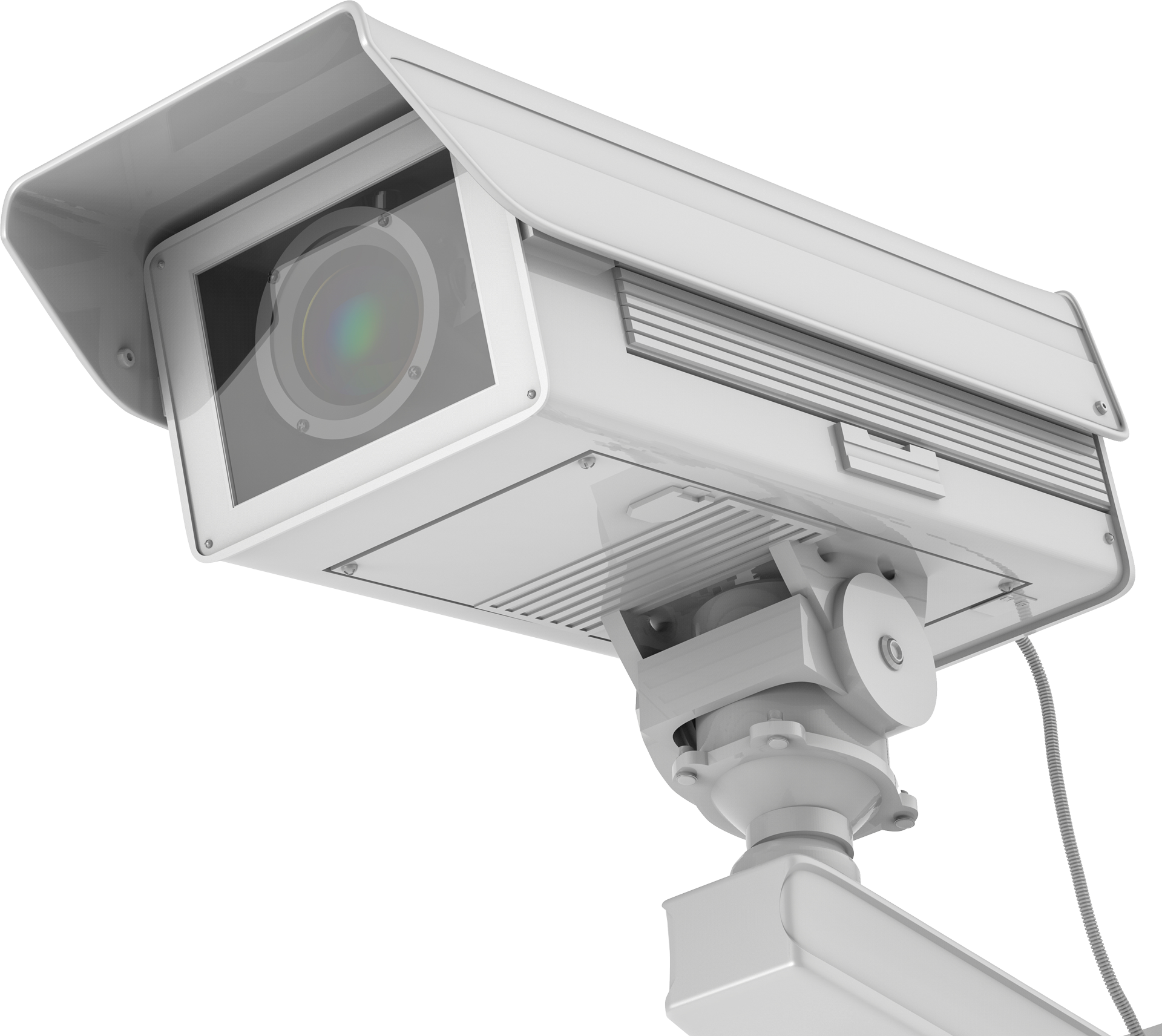 Security camera mounted on a white pole