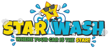 Star Wash logo with a smiling sun and blue water splashes, tagline &ldquo;Where your car is the star!&rdquo;