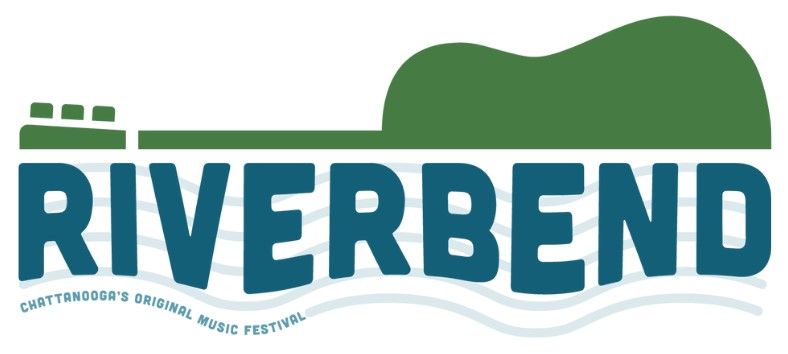 A green and blue logo for riverbend music festival