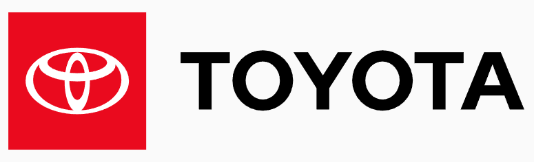 The toyota logo is on a red and white background.