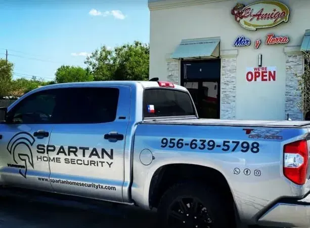 The work truck for Spartan Home Security in Rancho Viejo, TX.