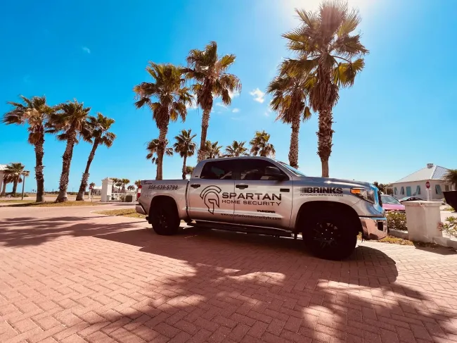 The work truck for Spartan Home Security in Rancho Viejo, TX.