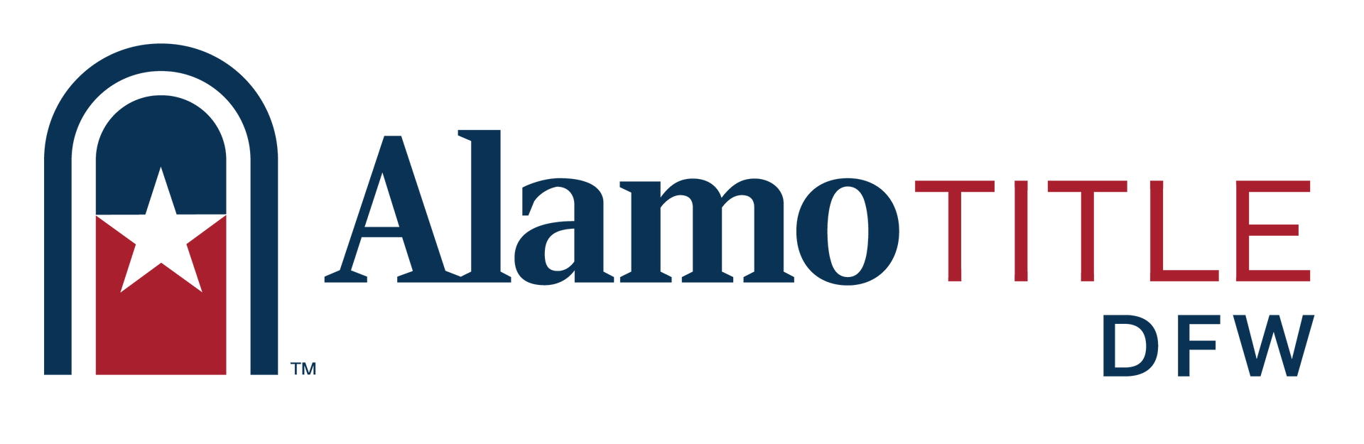 Logo of Alamo Title DFW with a Texas star inside an arched shape.