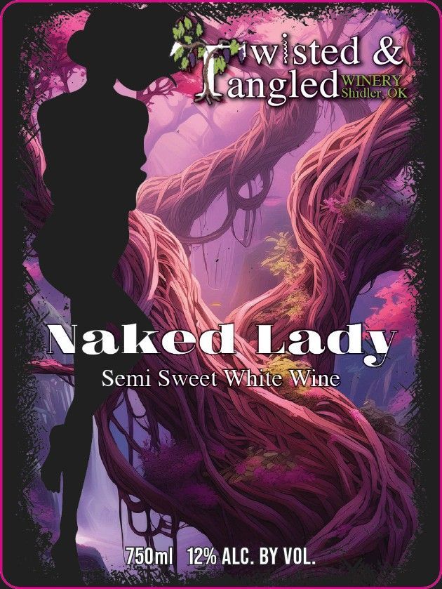 A label for twisted and tangled silver fox semi-sweet white wine