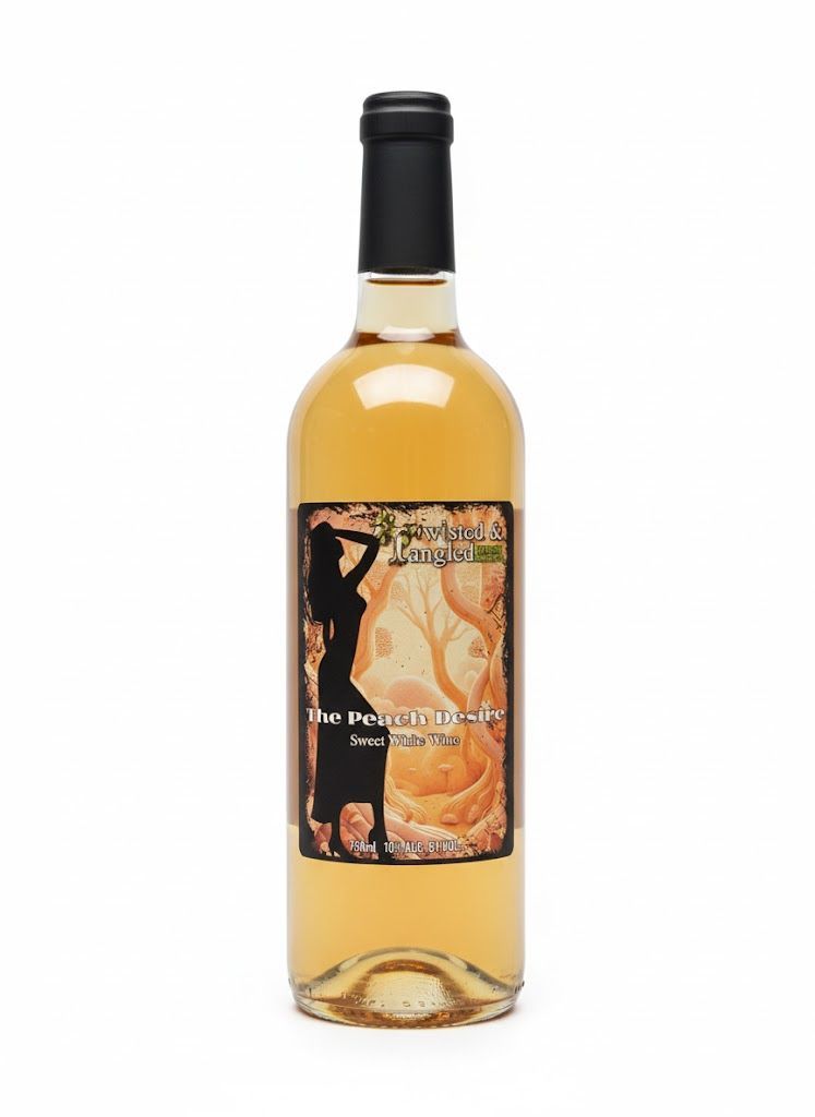 Bottle of white wine with a silhouette of a woman on the label.