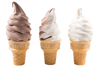 Three cups of ice cream with different flavors on a white background.