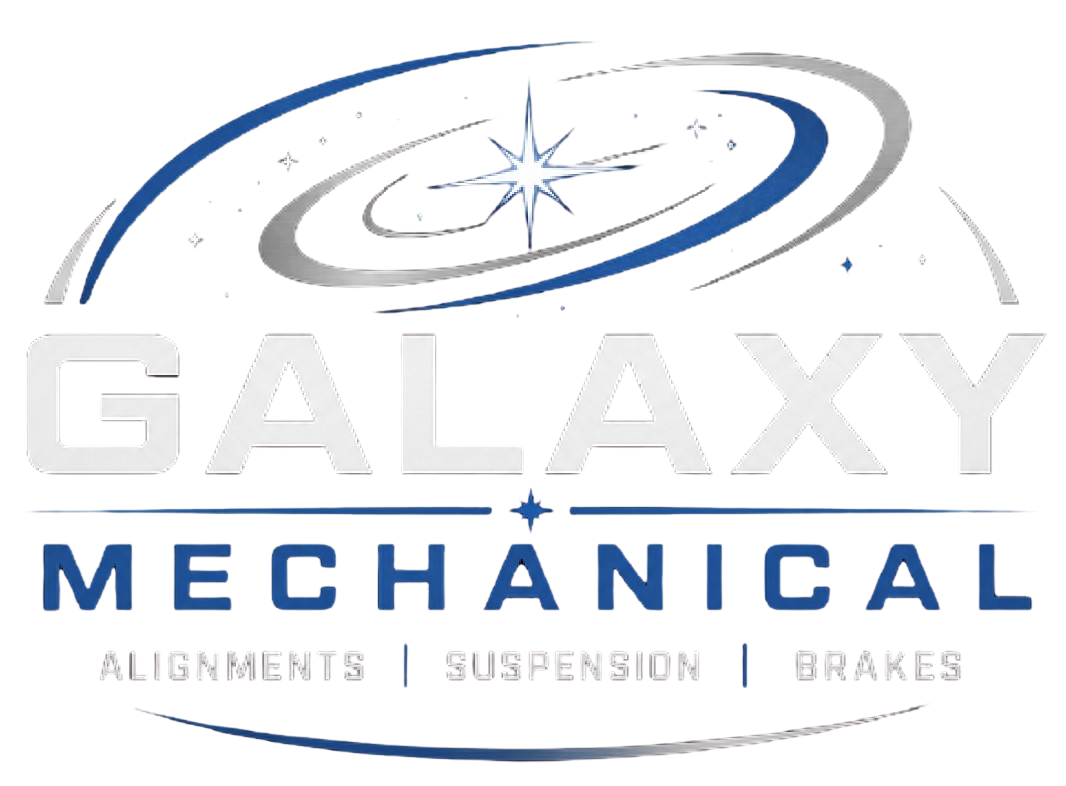 Galaxy Mechanical logo with blue and gray text and a stylized wheel graphic above the name